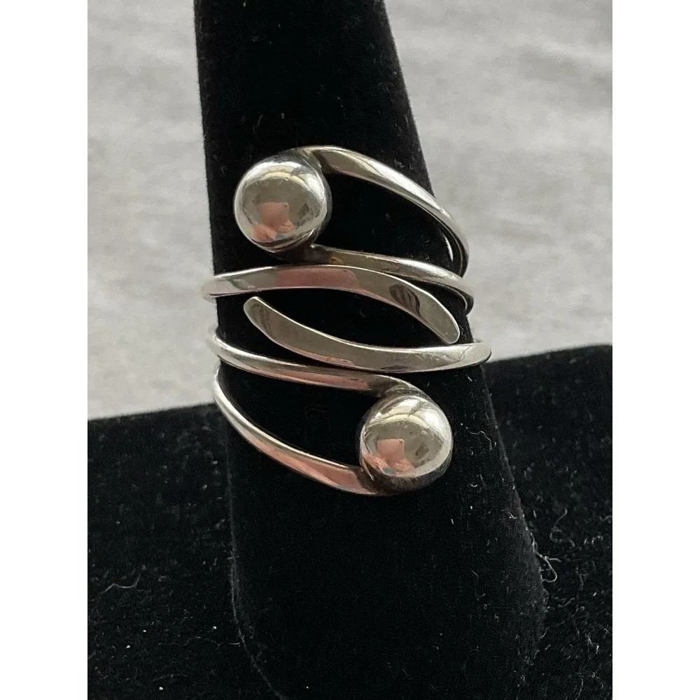 Vintage ATI Mexico 925 Sterling Silver Modernist Bypass Ring Size 7.75